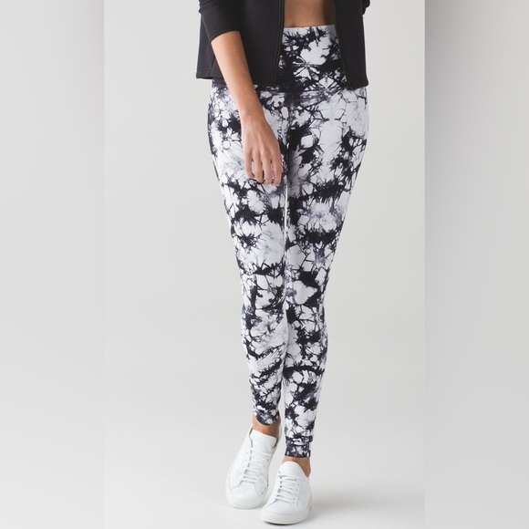 Lululemon Wunder Under HR Tights Pant Shibori White Black Sz 10! - Picture 1 of 9